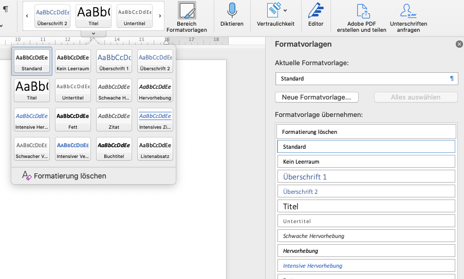 Formatvorlagen in Microsoft Word