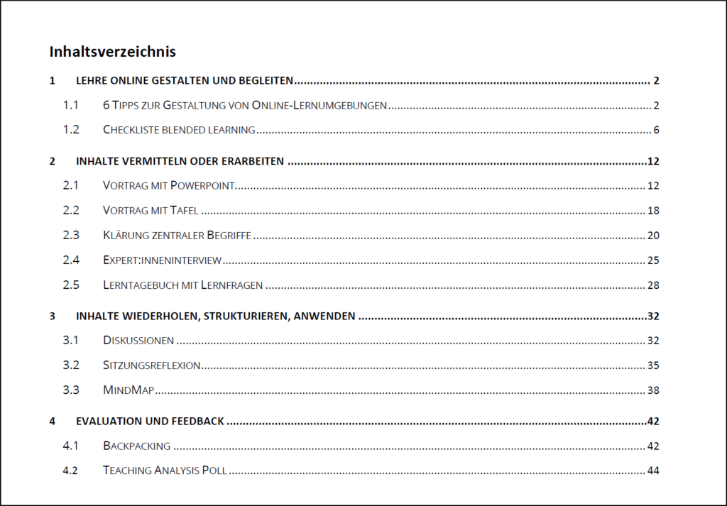 Beispiel für ein gut gestaltetes Inhaltsverzeichnis